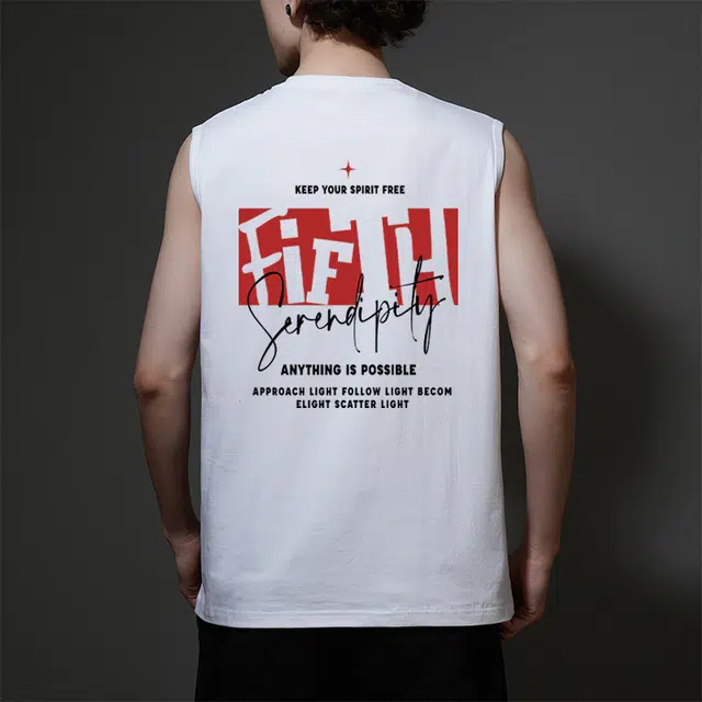 棉基因 夏季宽松圆领纯棉外穿不规则图案打底衫篮球运动数字创意英文字母印花坎肩无袖背心 男女同款