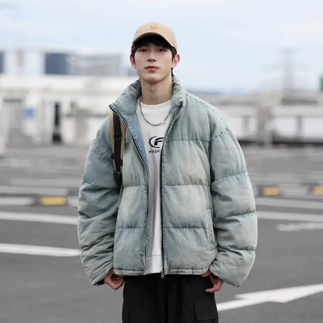 棉基因 冬季渐变水洗做旧优质棉棒球服保暖高个小个子日系男简约潮流夹棉袄子美式高街工装风青少年职场通勤学院风棉衣外套 男女同款