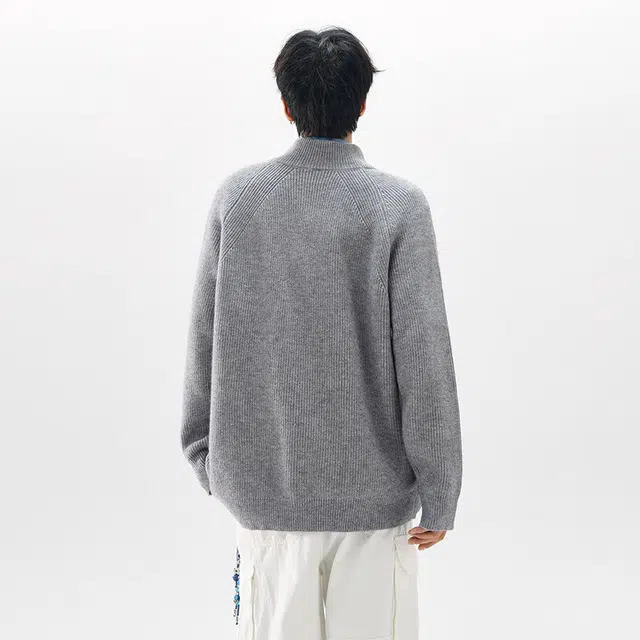 棉基因 立领双拉链开衫秋冬季潮牌圆领基础款宽松日系复古简约时尚男士重磅保暖慵懒套头上衣外套毛衣 男女同款