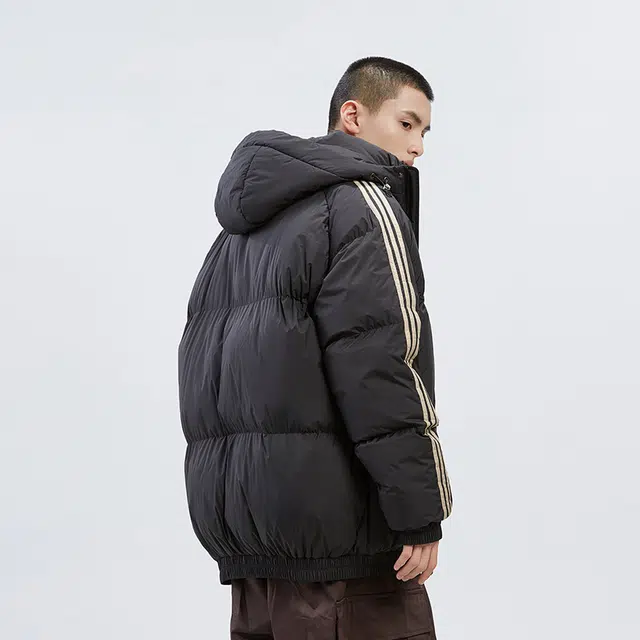 棉基因 冬季侧边条纹连帽撞色优质棉棒球服保暖高个小个子日系男简约潮流夹棉袄子美式高街工装风青少年职场通勤学院风棉衣外套 男女同款