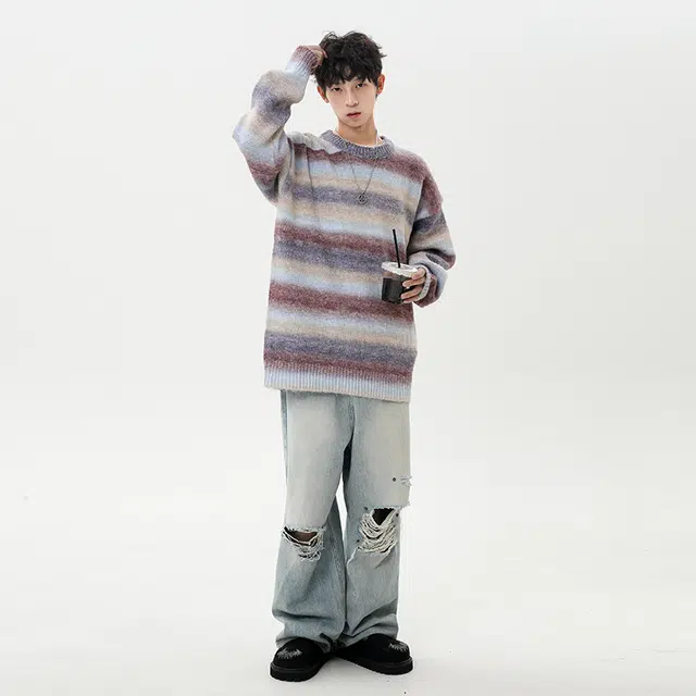 棉基因 渐变清新森系肌理感厚实休闲运动毛衣 男女同款