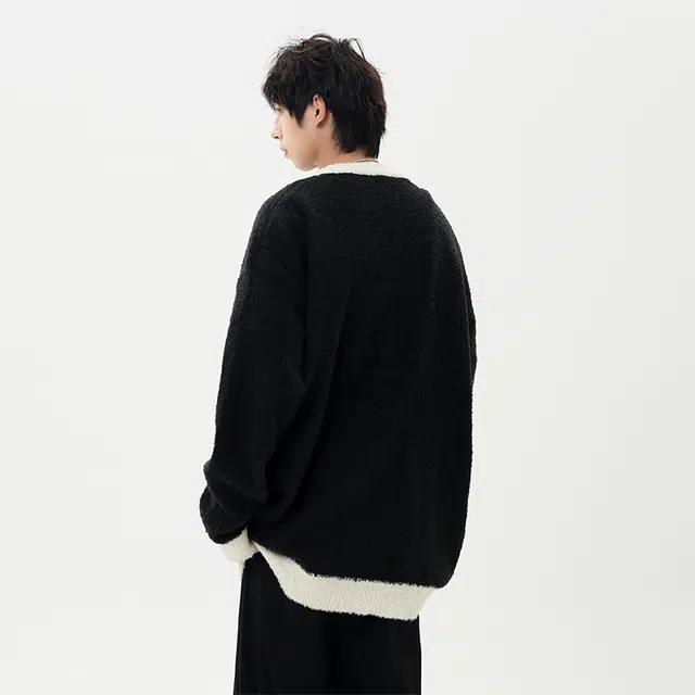 棉基因 个性潮流双色毛线衣清新森系肌理感厚实内搭休闲运动氛围感职场通勤极简风女装高街美式亲肤打底衣松弛感青少年学院毛衣 男女同款