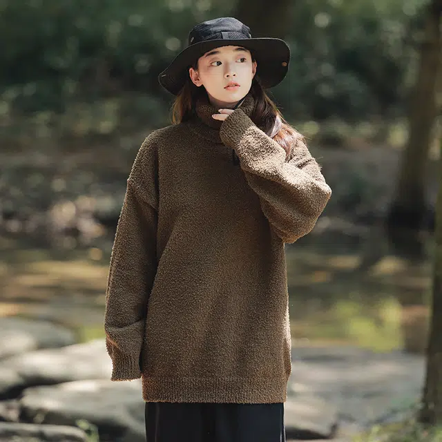 棉基因 水貂毛亲肤毛线衣清新森系肌理感厚实内搭休闲运动氛围感职场通勤极简风女装高街美式打底衣松弛感青少年学院风毛衣 男女同款