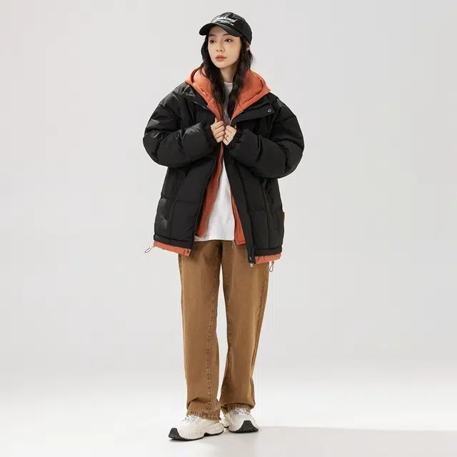 棉基因 冬季美拉德假两件撞色连帽优质棉棒球服保暖高个小个子日系男简约潮流夹棉袄子美式高街青少年职场通勤学院风棉衣外套 男女同款