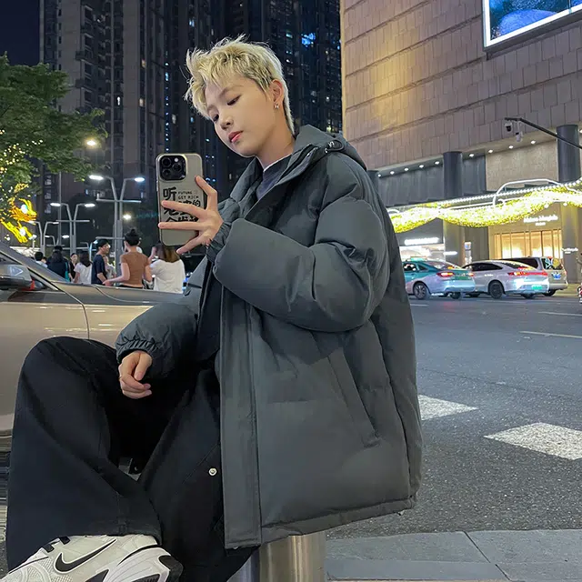 棉基因 冬季纯色连帽优质棉棒球服保暖高个小个子日系男简约潮流夹棉袄子美式高街工装风青少年职场通勤学院风棉衣外套 男女同款