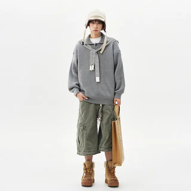 棉基因 清新森系厚实高智感肌理感毛线衣内搭休闲运动氛围感职场通勤极简风女装高街美式亲肤打底衣松弛感青少年学院风毛衣 男女同款