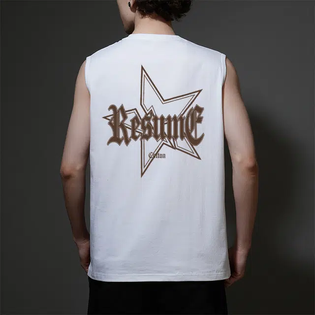 棉基因 夏季宽松圆领纯棉外穿艺术字体英文打底衫篮球运动数字简约字母创意设计坎肩无袖背心 男女同款