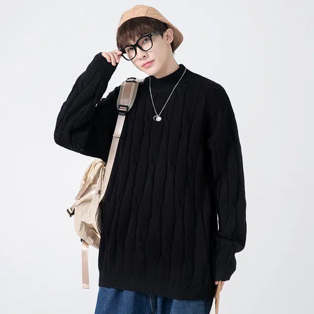 棉基因 扭花半高领麻花毛线衣清新森系肌理感厚实内搭休闲运动氛围感职场通勤极简女装高街美式亲肤打底衣松弛感青少年学院毛衣 男女同款