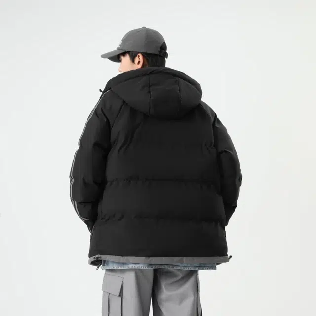 棉基因 冬季连帽侧边条纹撞色优质棉棒球服保暖高个大码日系男简约潮流夹棉袄子美式高街工装风青少年职场通勤学院风棉衣外套 男女同款