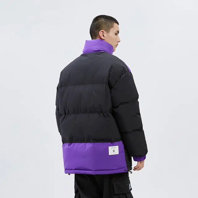 棉基因 撞色拼接地贴标球优质保暖日系简约潮流美式高街工装风青少年职场通勤学院风棉服 男女同款