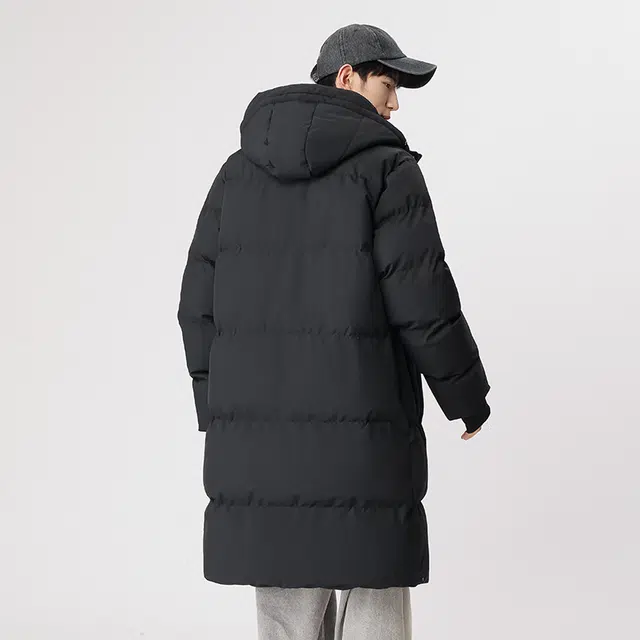 棉基因 连帽纯色中长款保暖日系简约潮流美式高街工装风青少年职场通勤学院风棉服 男女同款