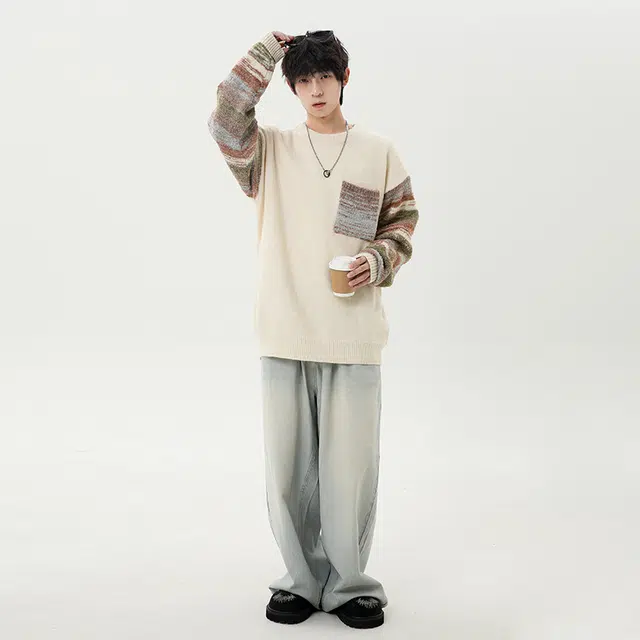 棉基因 彩虹撞色针织毛线衣清新森系肌理感厚实内搭休闲运动氛围感职场通勤极简风女装高街美式亲肤打底衣松弛感青少年学院毛衣 男女同款