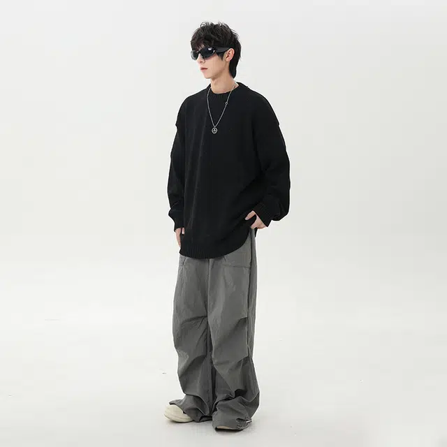 棉基因 清新森系螺纹领口肌理感毛线衣厚实内搭休闲运动氛围感职场通勤极简风女装高街美式亲肤打底衣松弛感青少年学院风毛衣 男女同款