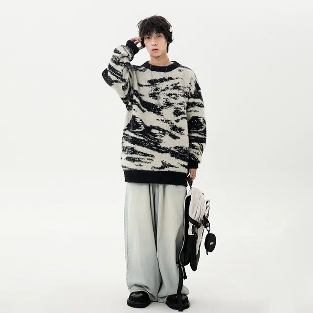 棉基因 斑马纹针织毛线衣清新森系肌理感厚实内搭休闲运动氛围感职场通勤极简风女装高街美式亲肤打底衣松弛感青少年学院毛衣 男女同款