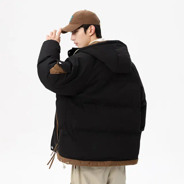 棉基因 冬季连帽撞色拼接优质棉棒球服保暖高个小个子日系男简约潮流夹棉袄子美式高街工装风青少年职场通勤学院风棉衣外套 男女同款