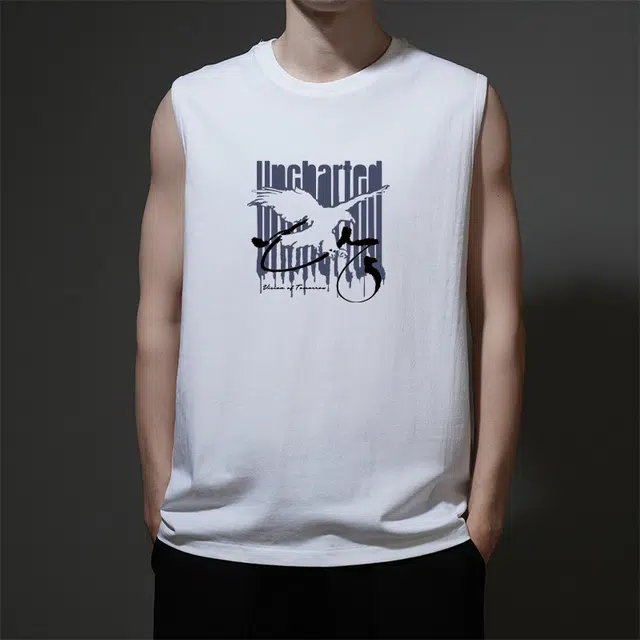 棉基因 抗菌透气登山旅游夏季宽松圆领外穿打底衫篮球运动老鹰暗黑风街头艺术潮牌美式复古无袖坎肩背心 男女同款