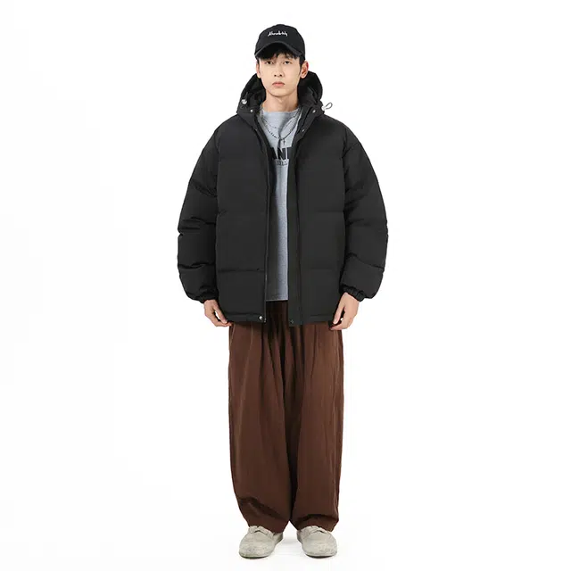 棉基因 冬季连帽马卡龙色纯色优质棉棒球服保暖高个小个子日系男简约潮流夹棉袄子美式高街工装风青少年职场通勤学院风棉衣外套 男女同款