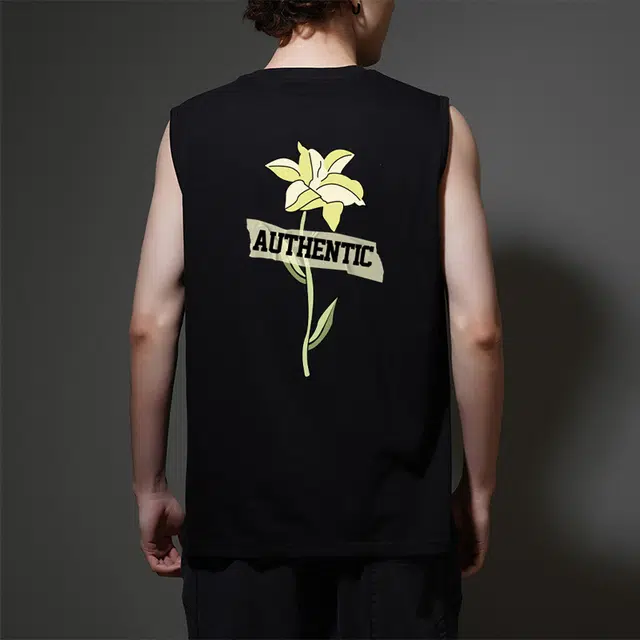 棉基因 夏季宽松圆领纯棉外穿打底衫篮球运动创意个性花朵英文肌肉训练小清新潮牌国潮无袖坎肩背心 男女同款