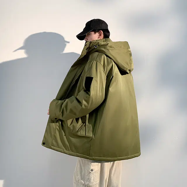 棉基因  冬季连帽撞色拼接优质棉日系工装风简约潮流夹棉袄子美式高街青少年职场通勤学院风  防风耐磨保暖防寒冲锋衣 男女同款