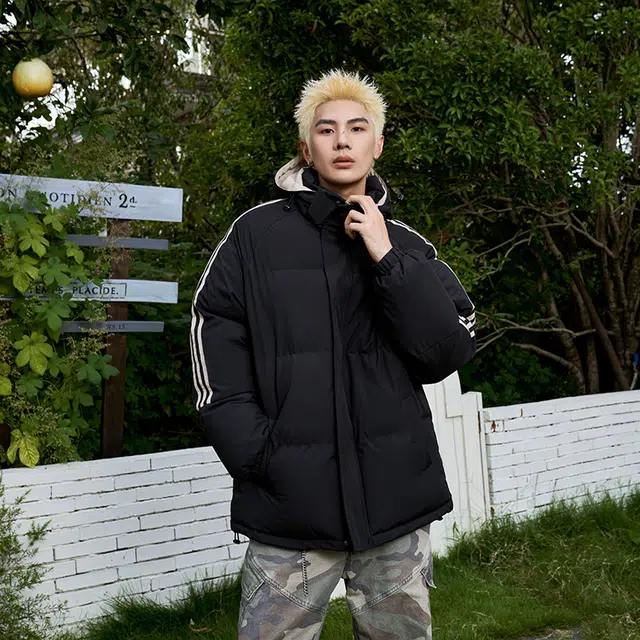 棉基因 冬季连帽侧边条纹撞色优质棉棒球服保暖高个小个子日系男简约潮流夹棉袄子美式高街工装风青少年职场通勤学院风棉衣外套 男女同款