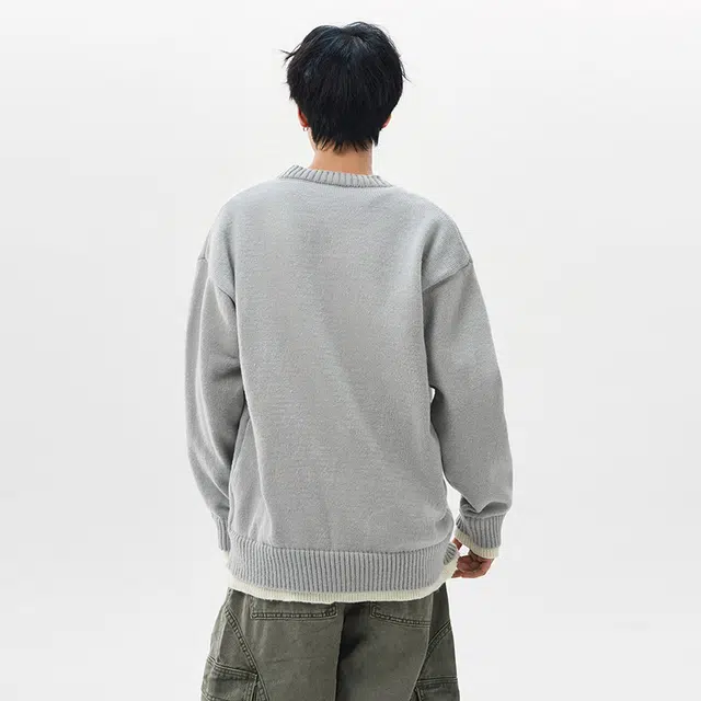 棉基因 清新森系拼色撞色肌理感毛线厚实内搭休闲运动氛围感职场通勤极简风女装高街美式亲肤打底衣松弛感青少年学院风毛衣 男女同款