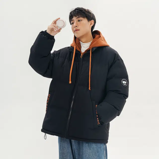 棉基因 冬季撞色假两件格纹连帽优质棉棒球服保暖高个小个子日系男简约潮流夹棉袄子美式高街工装风青少年职场通勤学院棉衣外套 男女同款