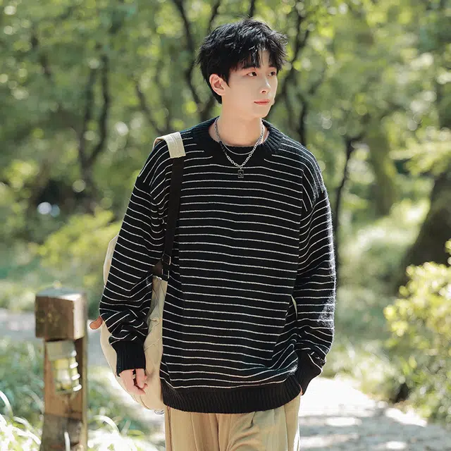 棉基因 横条纹撞色针织毛线衣清新森系肌理感厚实内搭休闲运动氛围感职场通勤极简女装高街美式亲肤打底衣松弛感青少年学院毛衣 男女同款