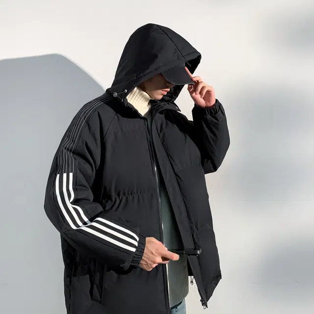 棉基因 冬季连帽纯色侧边条纹撞色优质棉棒球服保暖高个小个子日系男简约潮流夹棉袄子美式高街青少年职场通勤学院风棉衣外套 男女同款