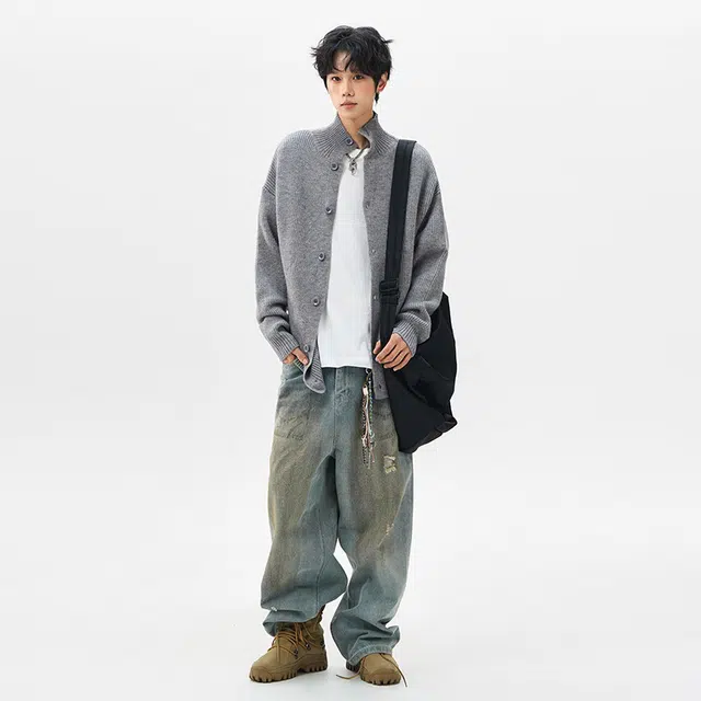 棉基因 清新森系立领针织外套肌理感毛线衣内搭休闲运动氛围感职场通勤极简风女装高街美式亲肤打底衣松弛感青少年学院风毛衣 男女同款