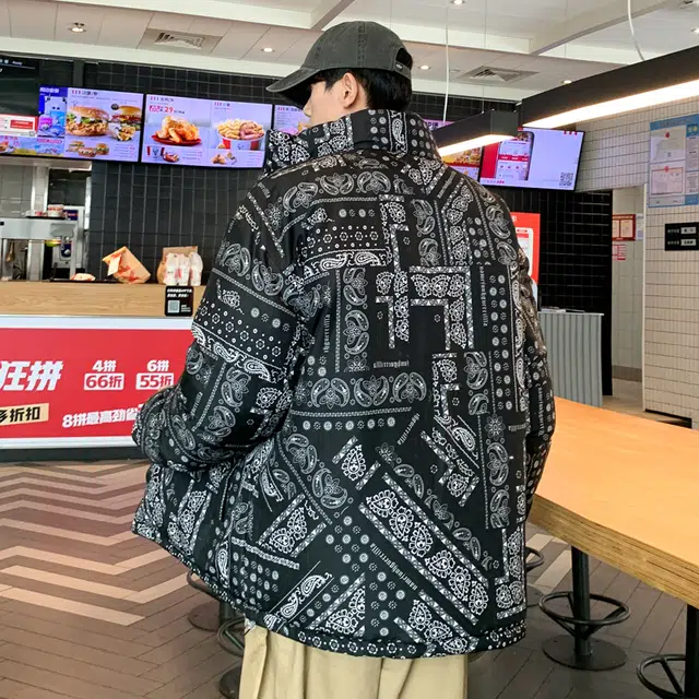 棉基因 春秋季双面穿满印提花防寒优质棉棒球服高个子小个子日系男简约潮流美式高街工装风青少年职场通勤学院风棉衣外套 男女同款