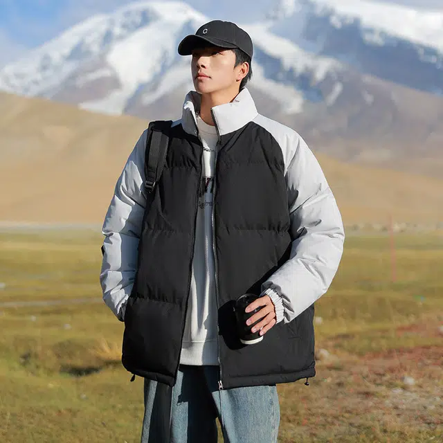 棉基因 冬季撞色插肩袖拼色优质棉棒球服保暖高个小个子日系男简约潮流夹棉袄子美式高街工装风青少年职场通勤学院风棉衣外套 男女同款