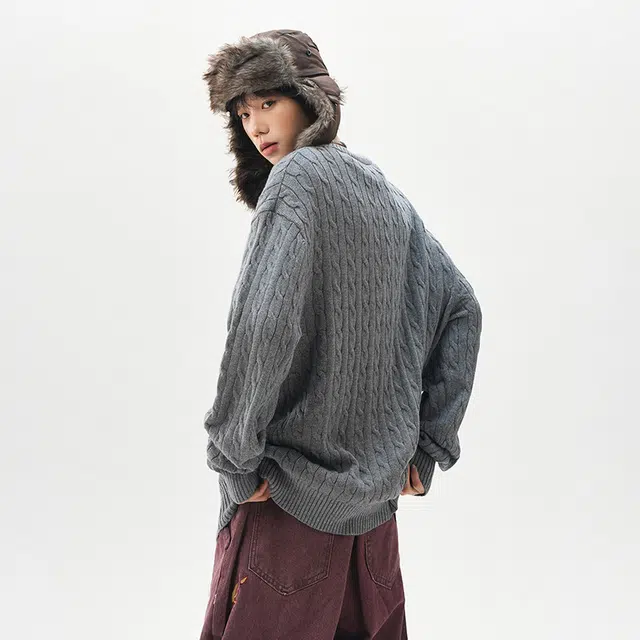 棉基因 清新森系提花肌理感毛线衣厚实内搭休闲运动氛围感职场通勤极简风女装高街美式亲肤打底衣松弛感青少年学院风毛衣 男女同款