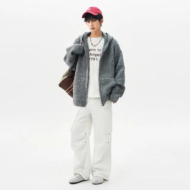 棉基因 连帽大口袋毛线衣清新森系肌理感厚实内搭休闲运动氛围感职场通勤极简风女装高街美式亲肤打底衣松弛感青少年学院风毛衣 男女同款