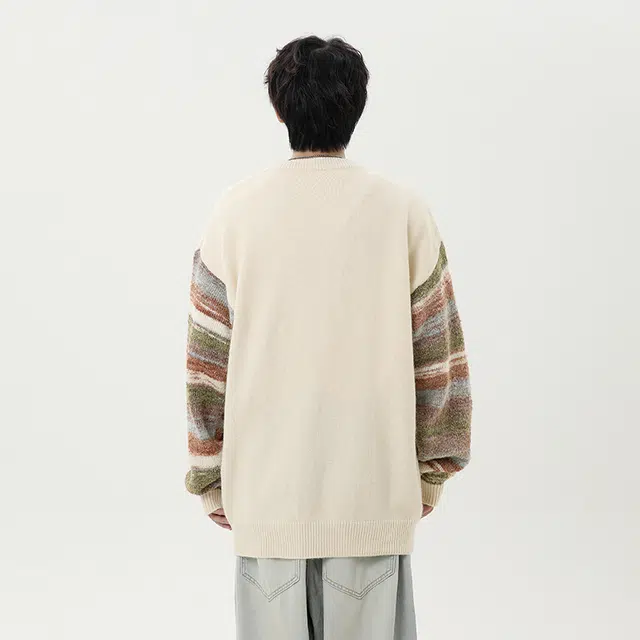 棉基因 彩虹撞色针织毛线衣清新森系肌理感厚实内搭休闲运动氛围感职场通勤极简风女装高街美式亲肤打底衣松弛感青少年学院毛衣 男女同款