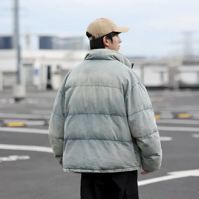 棉基因 冬季渐变水洗做旧优质棉棒球服保暖高个小个子日系男简约潮流夹棉袄子美式高街工装风青少年职场通勤学院风棉衣外套 男女同款