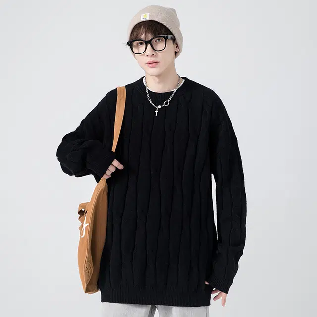 棉基因 扭花粗线麻花毛线衣清新森系肌理感厚实内搭休闲运动氛围感职场通勤极简风女装高街美式亲肤打底衣松弛感青少年学院毛衣 男女同款