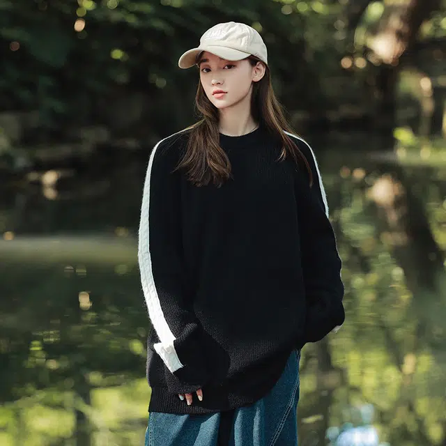 棉基因 拼色针织毛线衣清新森系肌理感厚实内搭休闲运动氛围感职场通勤极简风女装高街美式亲肤打底衣松弛感青少年学院毛衣 男女同款