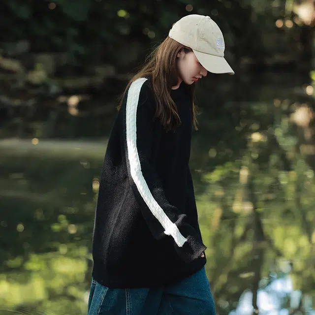 棉基因 拼色针织毛线衣清新森系肌理感厚实内搭休闲运动氛围感职场通勤极简风女装高街美式亲肤打底衣松弛感青少年学院毛衣 男女同款