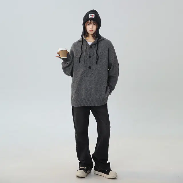 棉基因 清新森系肌理感抽绳针织毛线衣厚实内搭休闲运动氛围感职场通勤极简风女装高街美式亲肤打底衣松弛感青少年学院风毛衣 男女同款