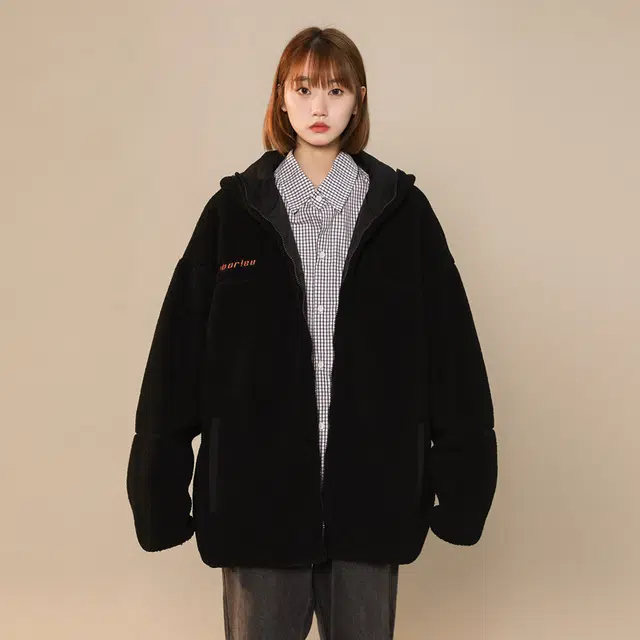 棉基因 冬季羊羔毛加绒连帽优质棉棒球服保暖高个小个子日系男简约潮流夹棉袄子美式高街工装风青少年职场通勤学院风棉衣外套 男女同款