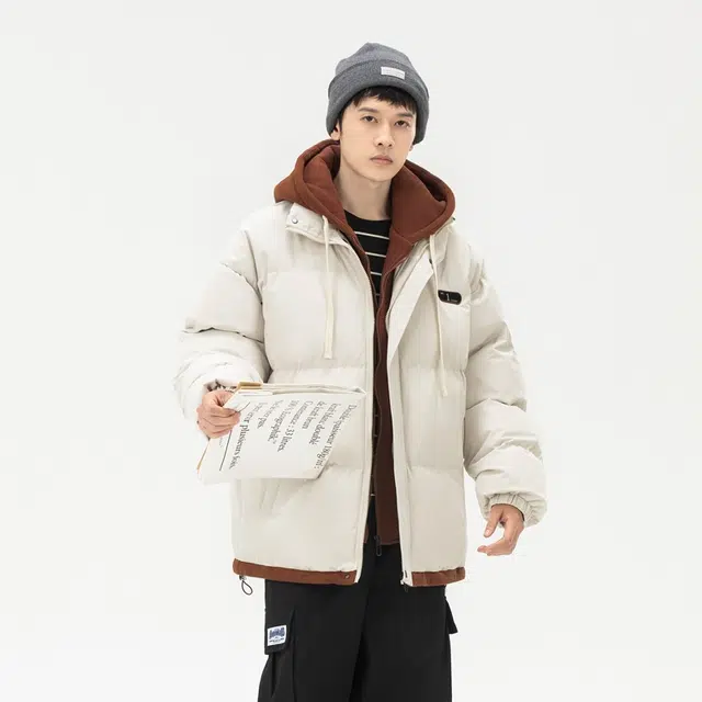 棉基因 春秋季撞色假两件拼接双色防寒优质棉棒球服高个子小个子日系男简约潮流美式高街工装风青少年职场通勤学院风棉衣外套 男女同款