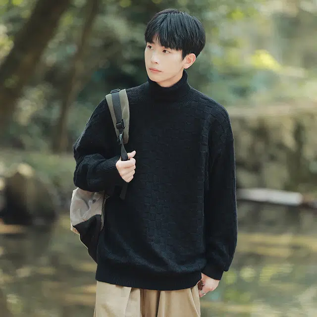 棉基因 亲肤格子毛线衣清新森系肌理感厚实内搭休闲运动氛围感职场通勤极简风女装高街美式打底衣松弛感青少年学院风毛衣 男女同款