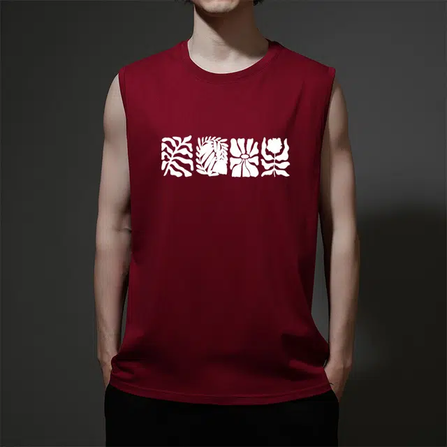 棉基因 夏季宽松圆领纯棉外穿剪影图案打底衫篮球运动数字简约花卉印花坎肩上衣无袖背心 男女同款