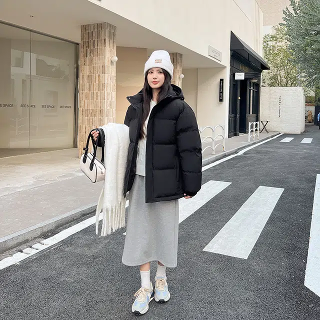 棉基因 可脱卸帽纯色保暖简约高街工装通勤学院风长袖棉服 男女同款