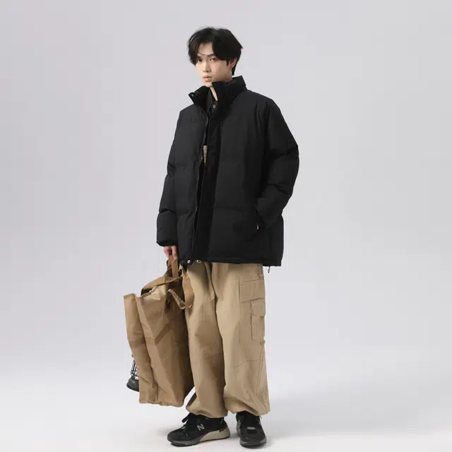 棉基因 冬季纯色高领无帽翻领优质棉棒球服保暖高个小个子日系男简约潮流夹棉袄子美式高街工装风青少年职场通勤学院风棉衣外套 男女同款