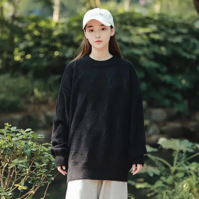 棉基因 清新格纹森系肌理感毛线衣厚实内搭休闲运动氛围感职场通勤极简风女装高街美式亲肤打底衣松弛感青少年学院风毛衣 男女同款