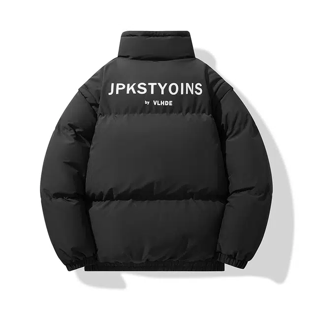 棉基因 冬季可拆卸袖字母马甲棉袄子优质棉棒球服保暖高个小个子日系男简约潮流夹美式高街工装风青少年职场通勤学院风棉衣外套 男女同款