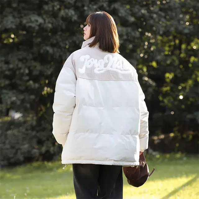 棉基因 冬季灯芯绒拼接刺绣优质棉棒球服保暖高个小个子日系男简约潮流夹棉袄子美式高街工装风青少年职场通勤学院风棉衣外套 男女同款