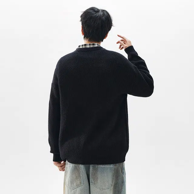 棉基因 清新森系粗针坑条休闲运动肌理感毛线厚实内搭氛围感时尚职场通勤极简风女装高街美式亲肤打底衣松弛感青少年学院风毛衣 男女同款