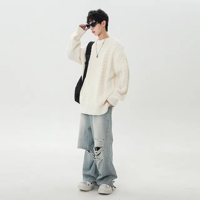 棉基因 清新麻花菱格扭花森系肌理感毛线衣厚实内搭休闲运动氛围感职场通勤极简风女装高街美式亲肤打底衣松弛感青少年学院毛衣 男女同款